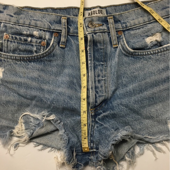 Agolde Distressed Cut Off Jean Shorts Blue 26 Button Fly 100% Cotton Denim - Picture 4 of 8